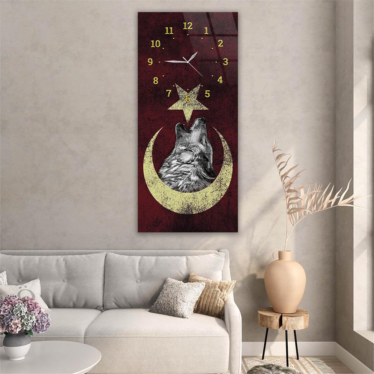 Vertical National Themed Glass Wall Art with Clock at the Top 033