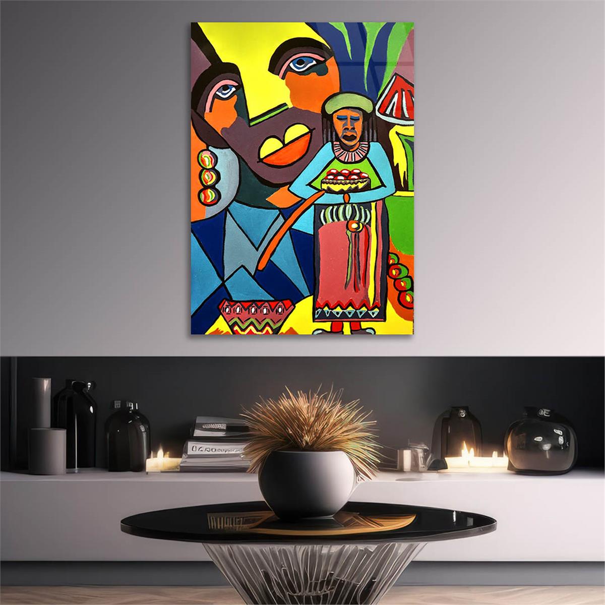 Dikey Sanat Temalı Cam Tablo 392