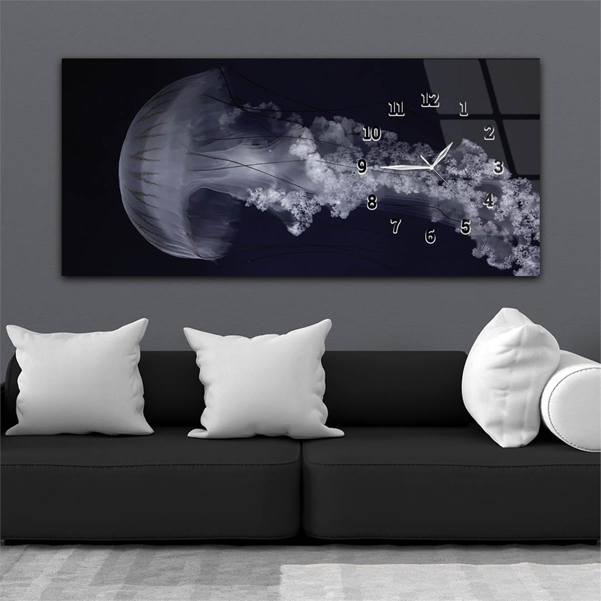 Yatay Saatli Yandan Sanat ve Doğa Temalı Cam Tablo 220