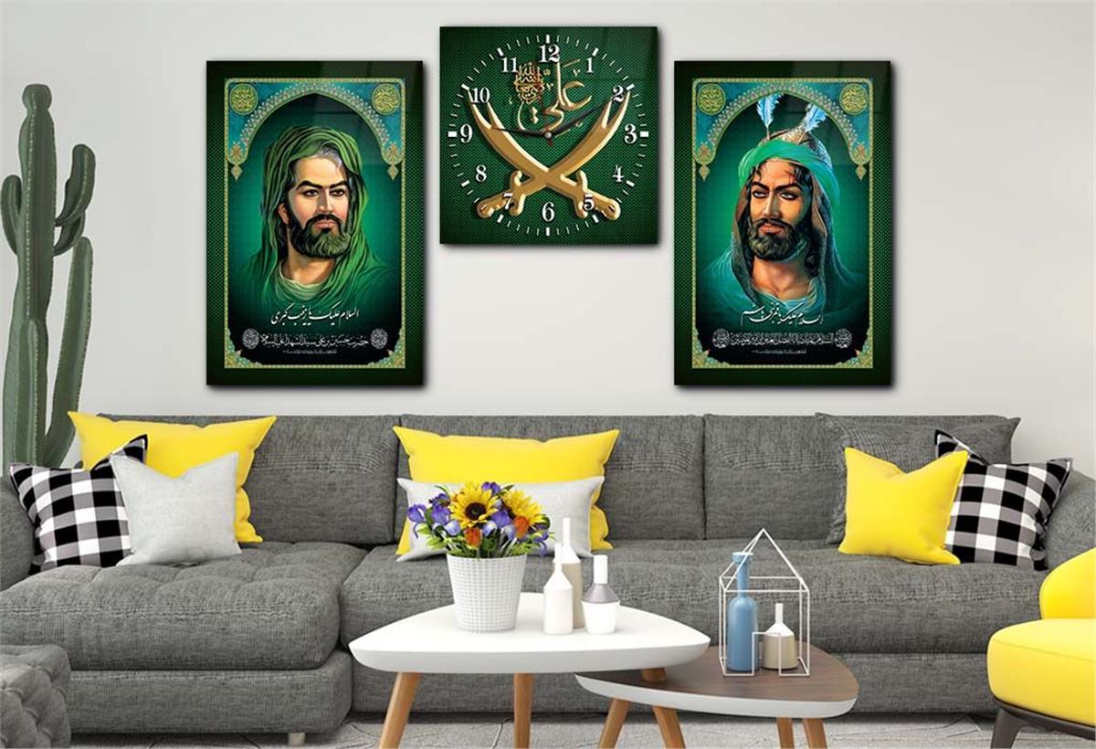 Hz. Ali And Zulfikar Sword Tempered Glass Wall Art Set with Clock