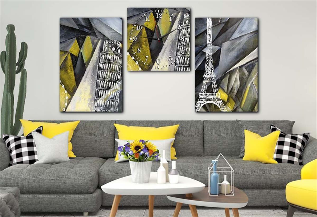 Tempered Glasss Wall Arts Art-Themed Set with Clock