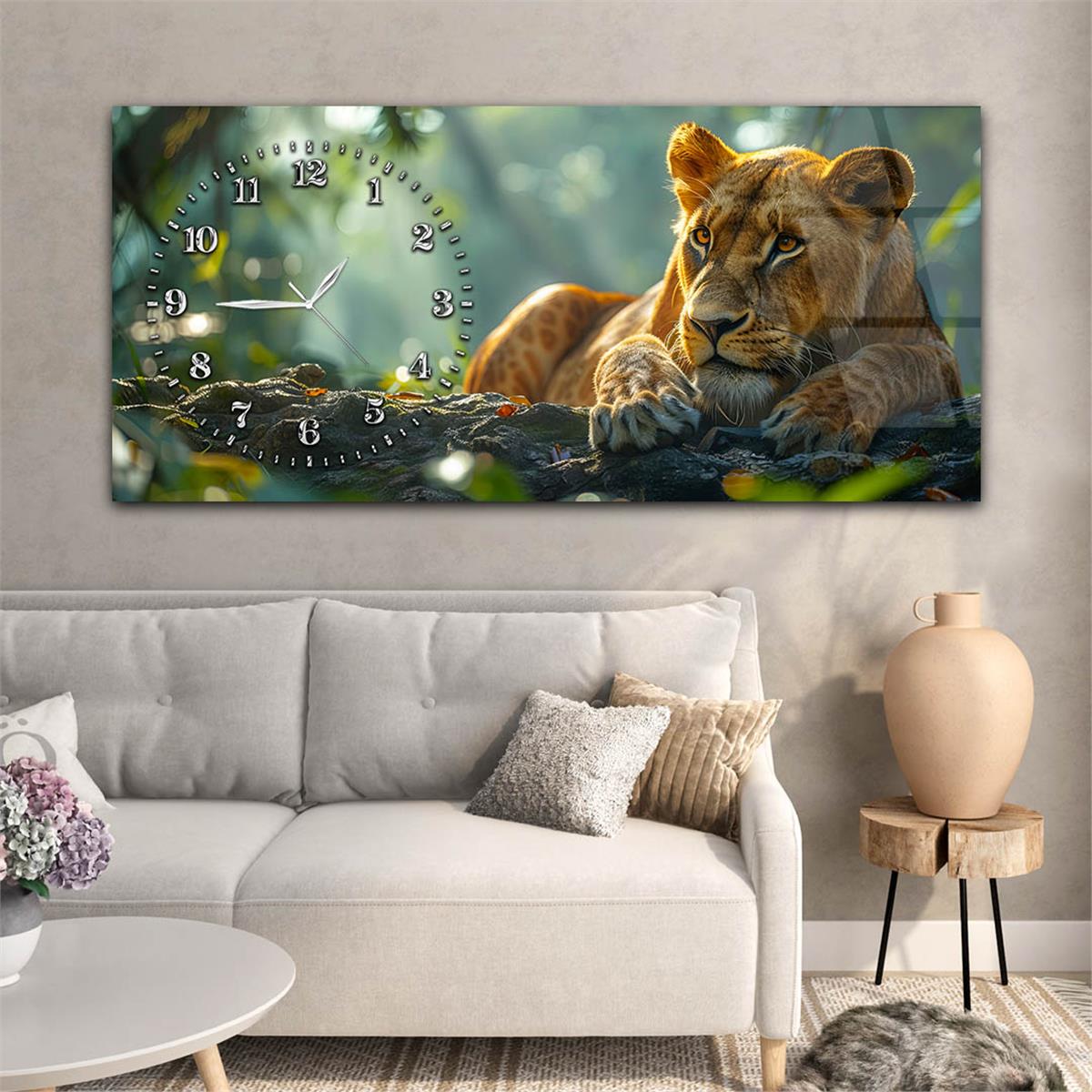 Yatay Saatli Yandan Sanat Temalı Cam Tablo 364