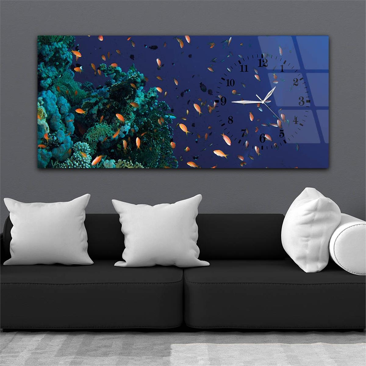 Side-Clock, Art And Nature-Themed Horizontal Glass Wall Painting 029