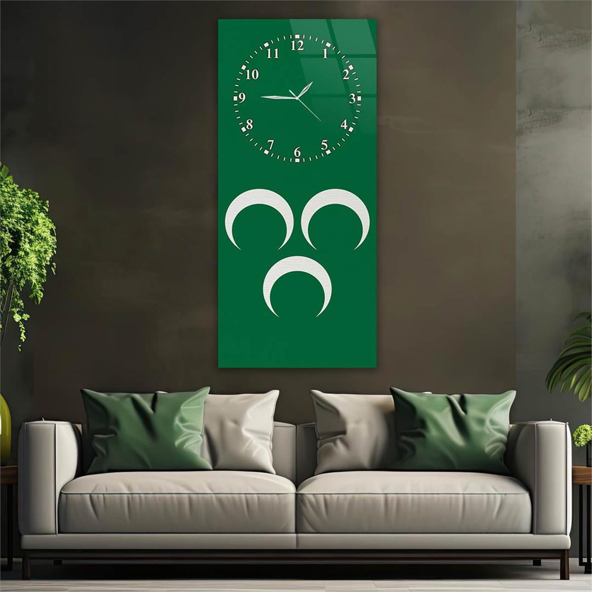 Dikey Üstten Saatli Vatan Temalı Cam Tablo 040