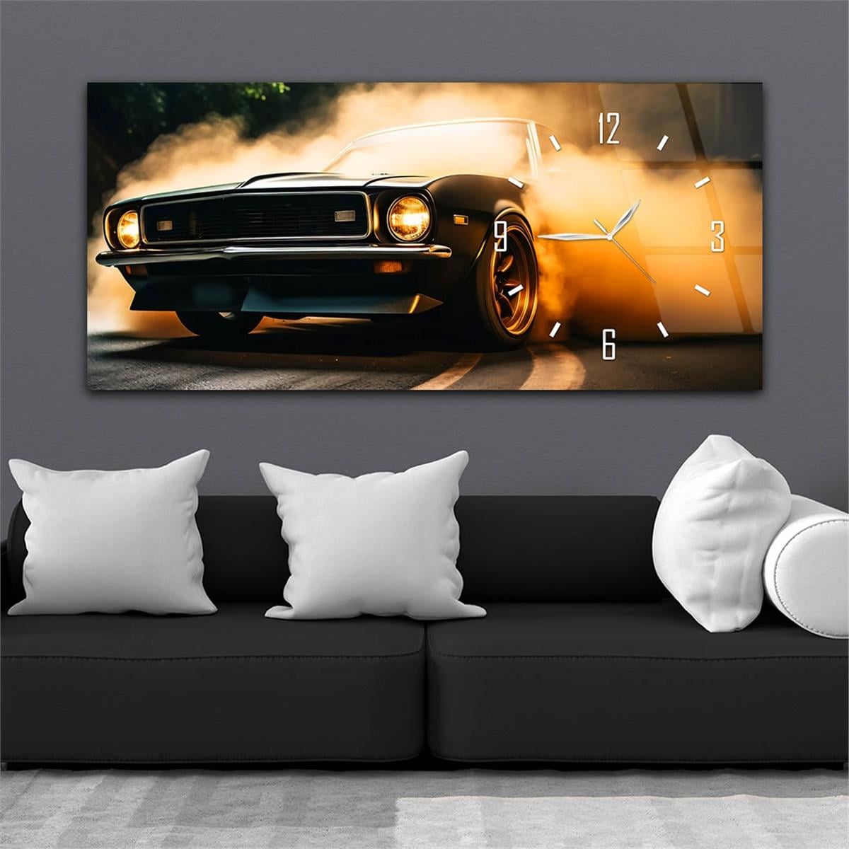 Yatay Saatli Yandan Sanat Temalı Cam Tablo 280