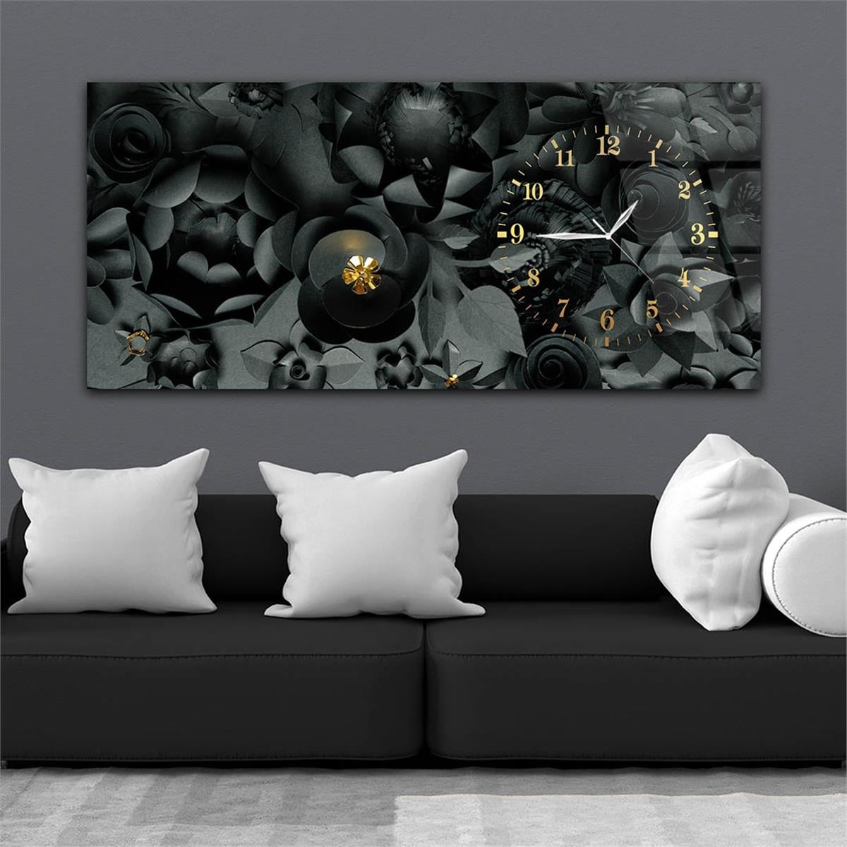 Yatay Saatli Yandan Sanat ve Doğa Temalı Cam Tablo 038