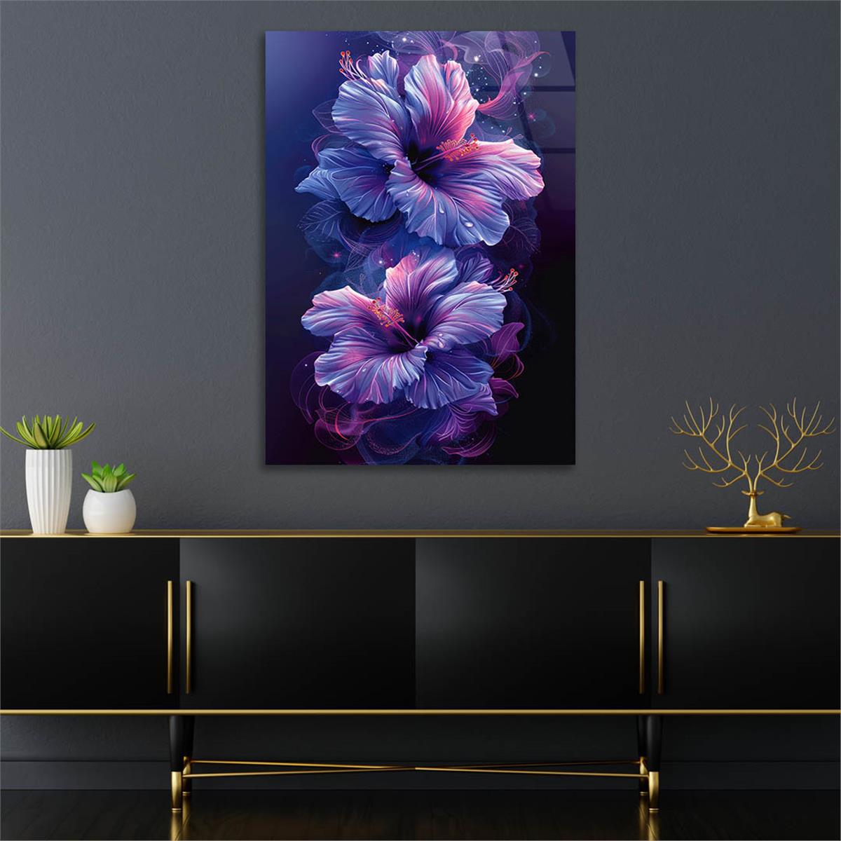Dikey Sanat Temalı Cam Tablo 454