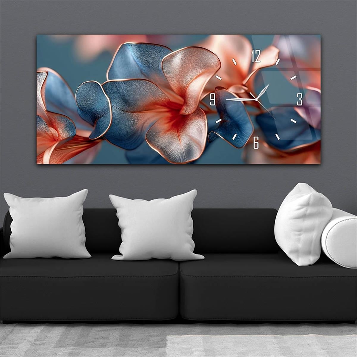 Yatay Saatli Yandan Sanat Temalı Cam Tablo 243