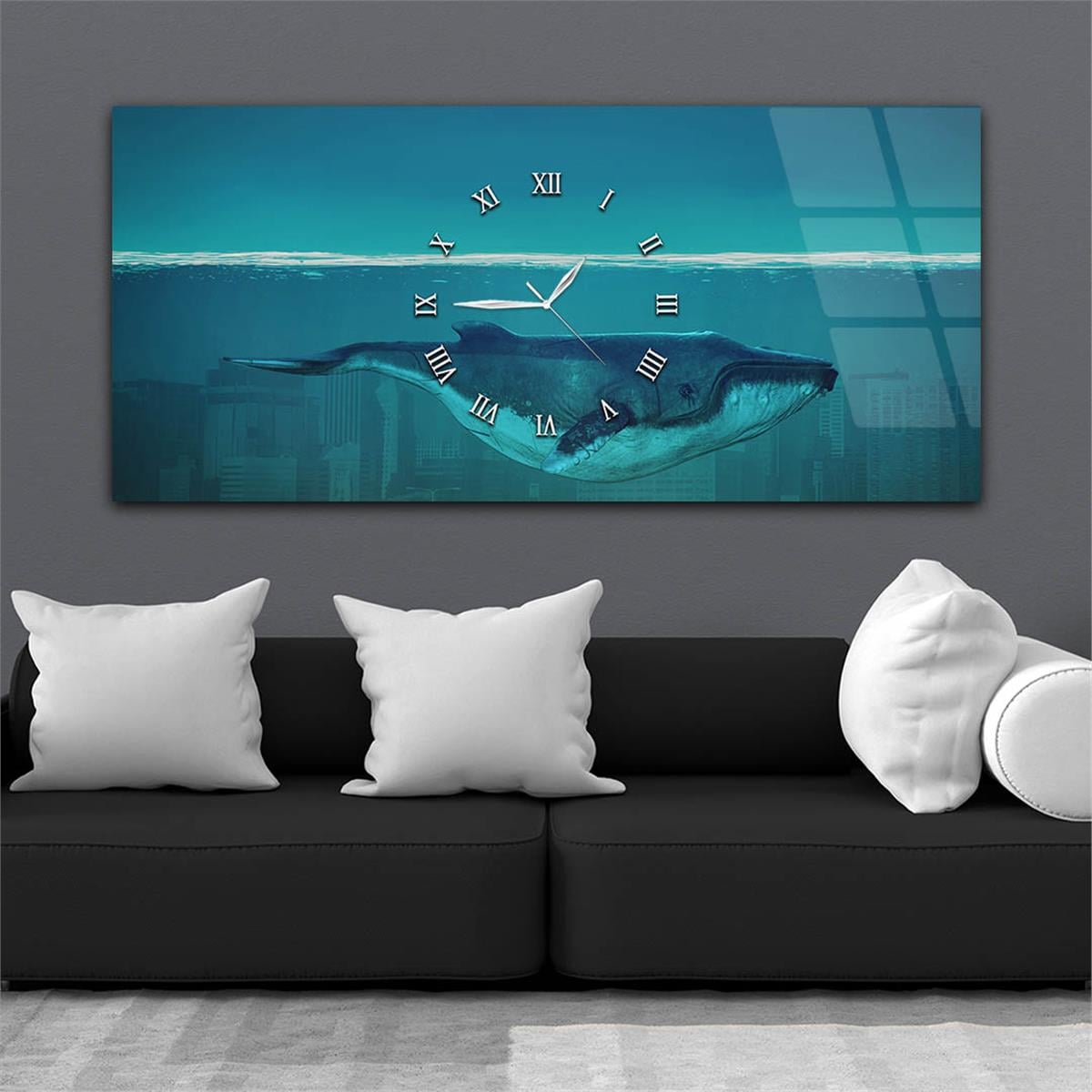 Yatay Ortadan Saatli  Sanat ve Doğa Temalı Cam Tablo 018