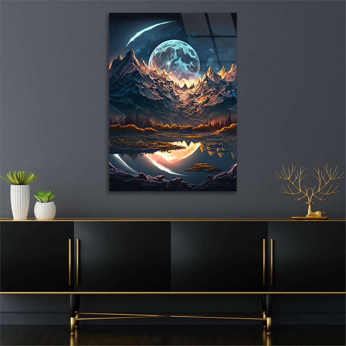 Dikey Sanat Temalı Cam Tablo 444