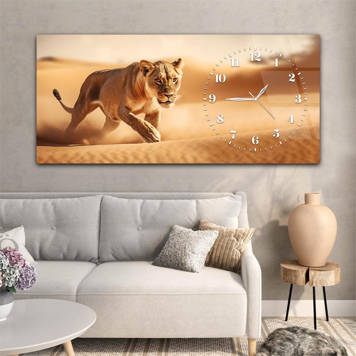 Yatay Saatli Yandan Sanat Temalı Cam Tablo 365