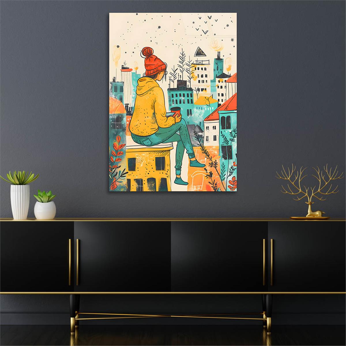 Dikey Sanat Temalı Cam Tablo 359