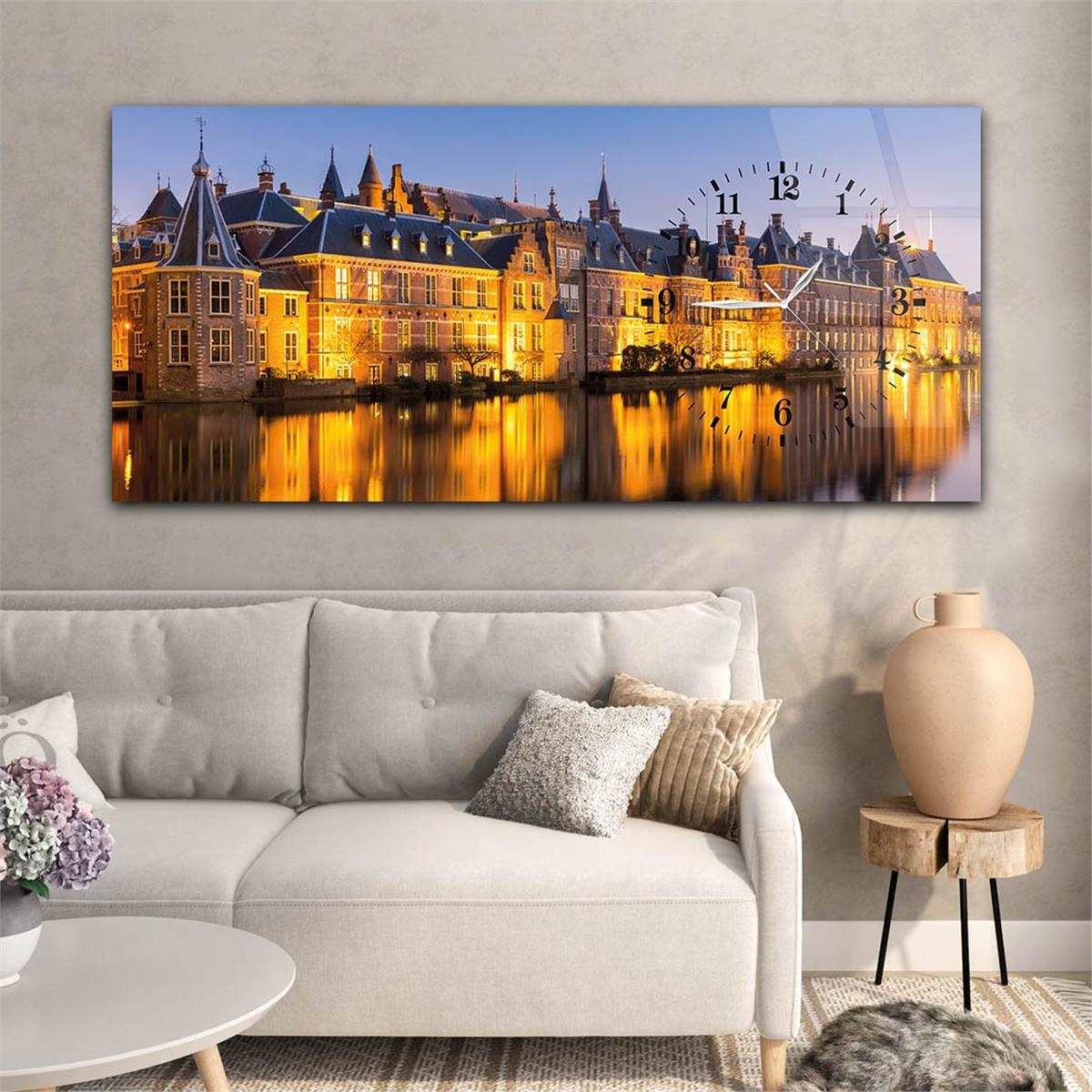 Side-Clock, Art And Nature-Themed Horizontal Glass Wall Painting 019