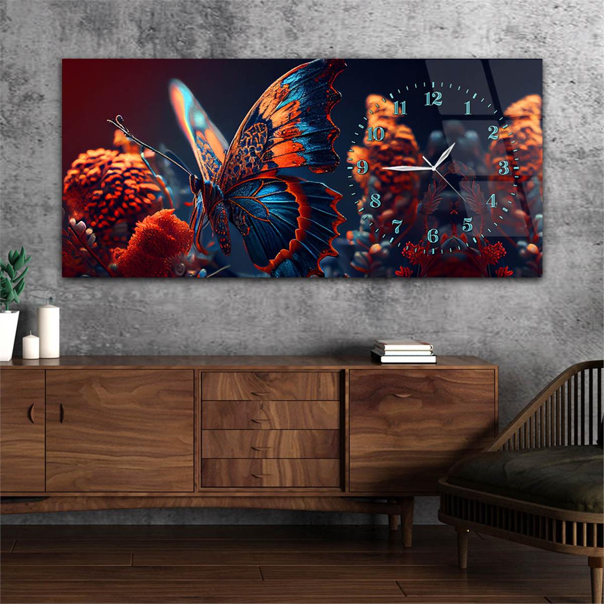 Yatay Saatli Yandan Sanat Temalı Cam Tablo 256