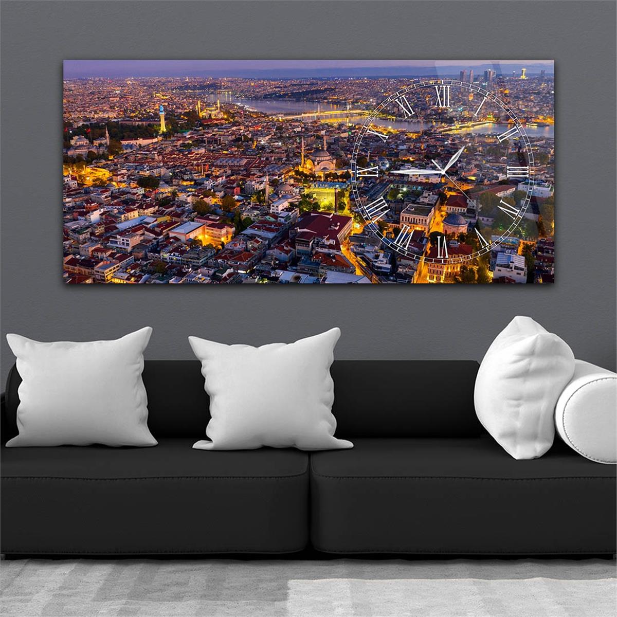 Yatay Saatli Yandan Sanat Temalı Cam Tablo 240