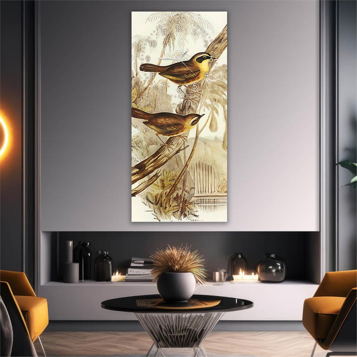 Vertical Art Themed Glass Wall Art with Clock at the Top 005