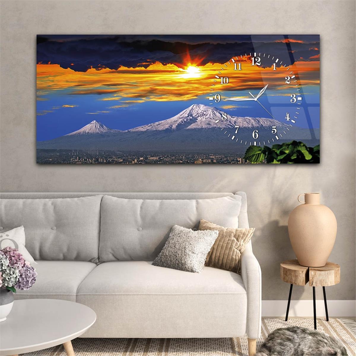 Side-Clock, Art And Nature-Themed Horizontal Glass Wall Painting 003