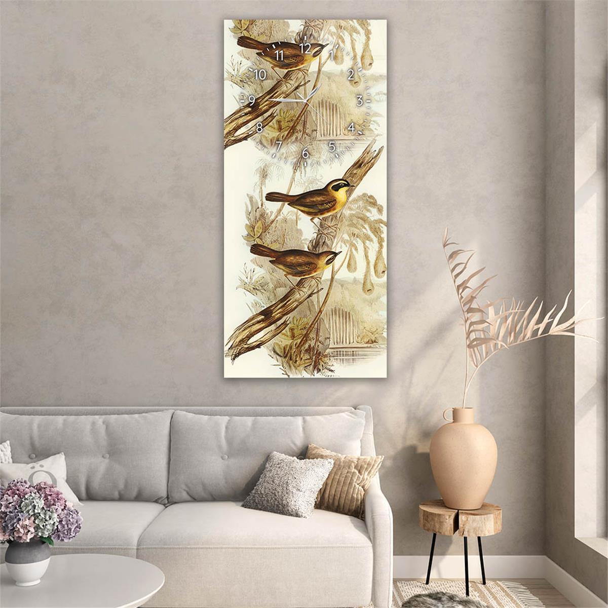 Vertical Art Themed Glass Wall Art with Clock at the Top 006