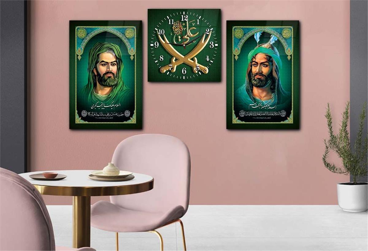 Hz. Ali And Zulfikar Sword Tempered Glass Wall Art Set with Clock