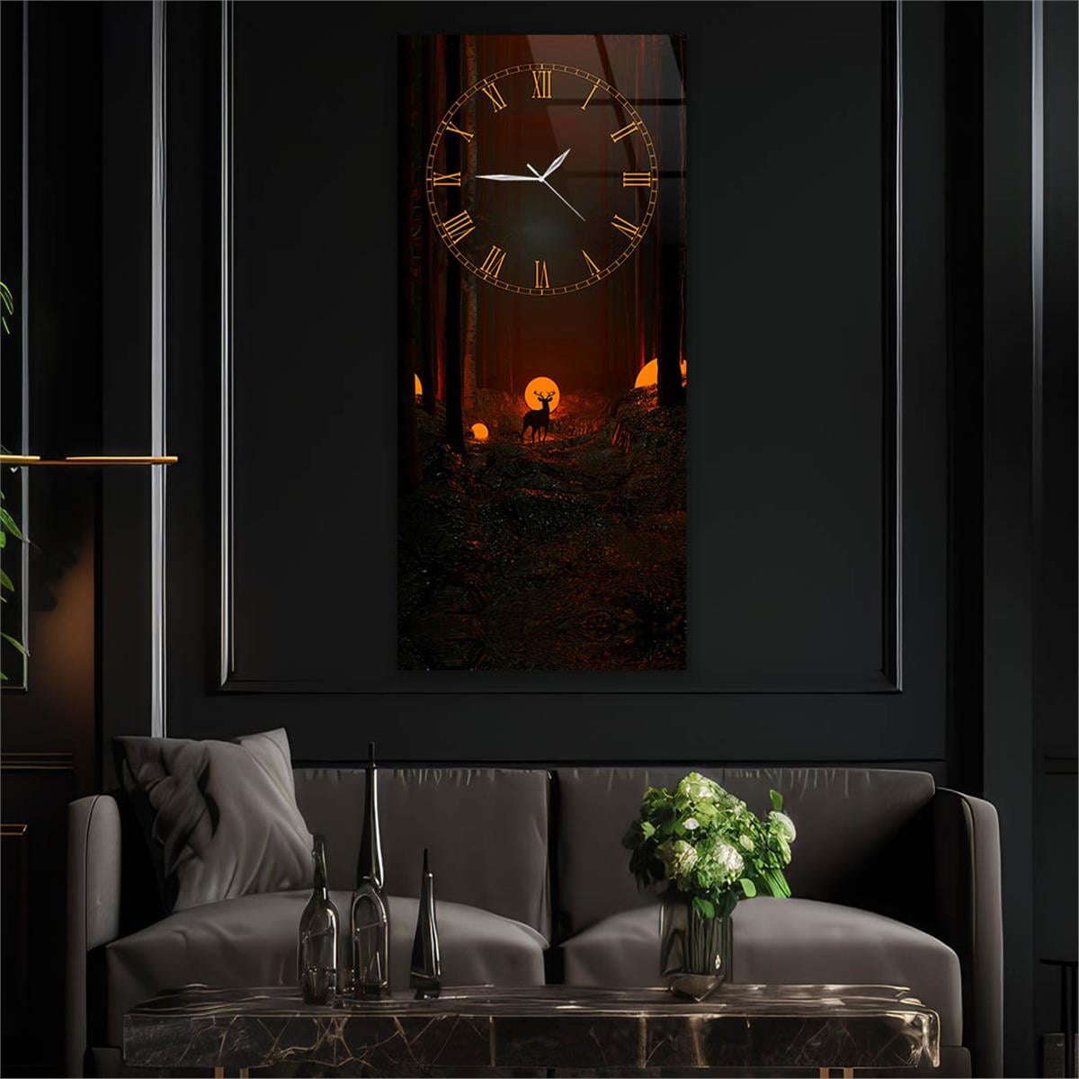 Vertical Art Themed Glass Wall Art with Clock at the Top 017