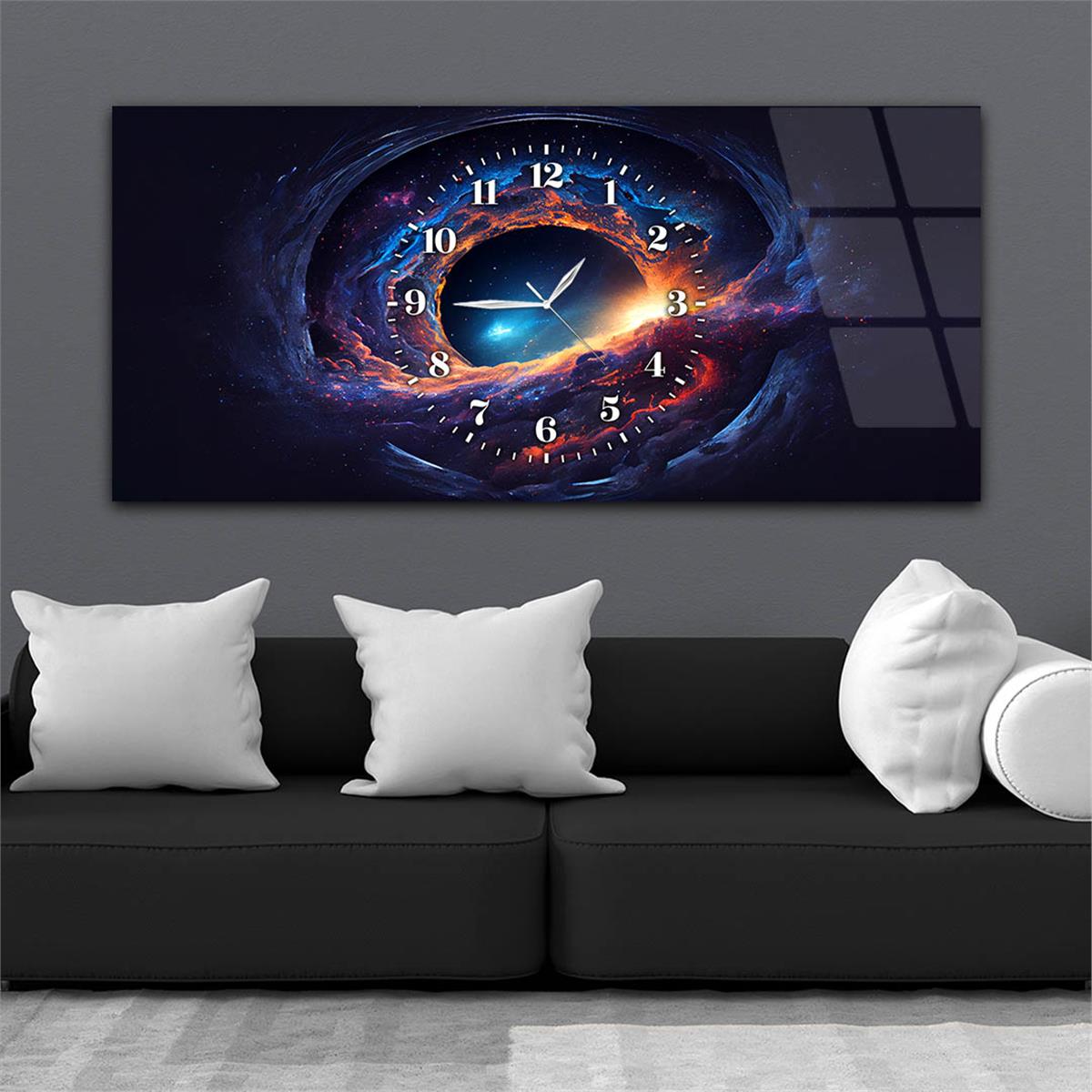 Göz Şeklinde Uzay Görseli Saatli Cam Tablo