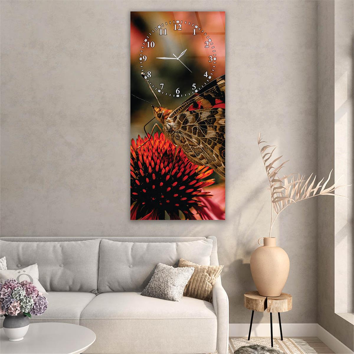 Vertical Art Themed Glass Wall Art with Clock at the Top 069