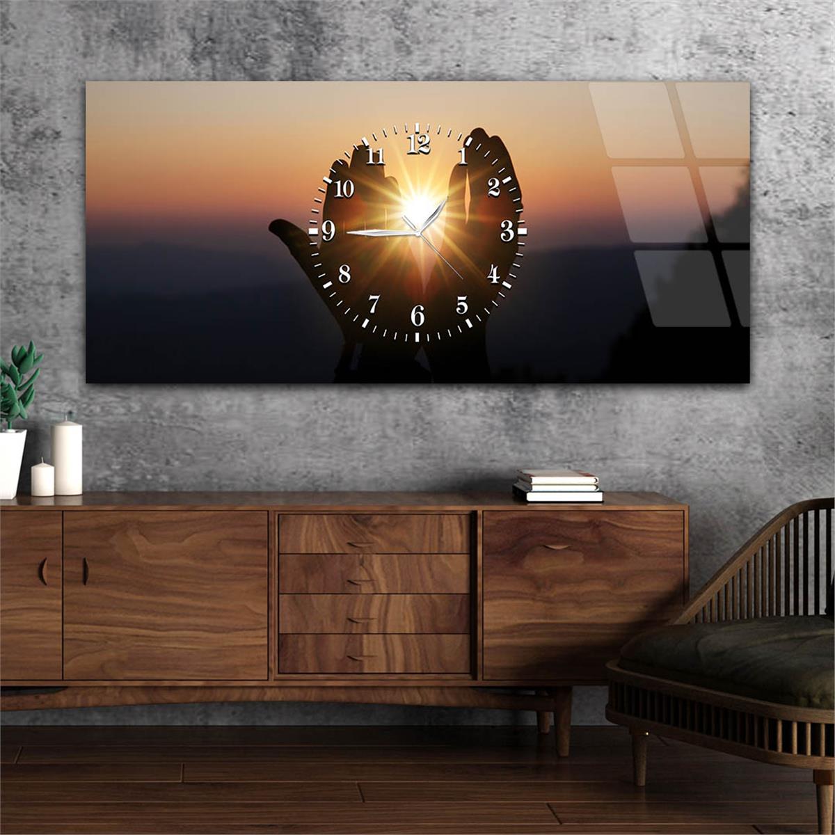 Horizontaal, in Het Midden Voorzien Van Een Klok, Religieus Thema Gehard Glasschilderij 033