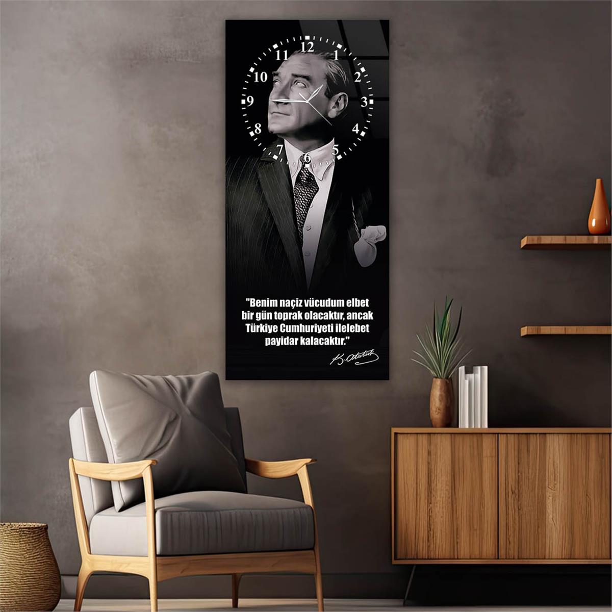 Vertical National Themed Glass Wall Art with Clock at the Top 008