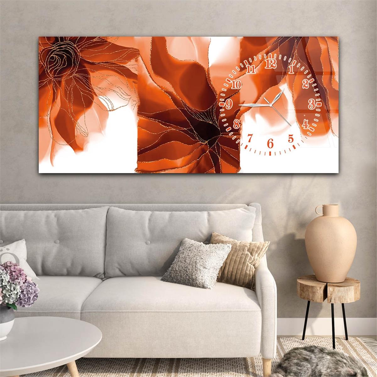Yatay Saatli Yandan Sanat ve Doğa Temalı Cam Tablo 102