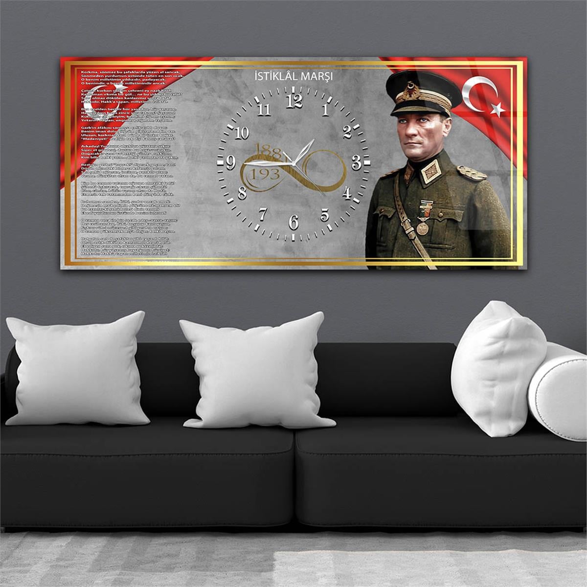 Horizontaal, in Het Midden Voorzien Van Een Klok, Nationaal Thema Gehard Glasschilderij 033