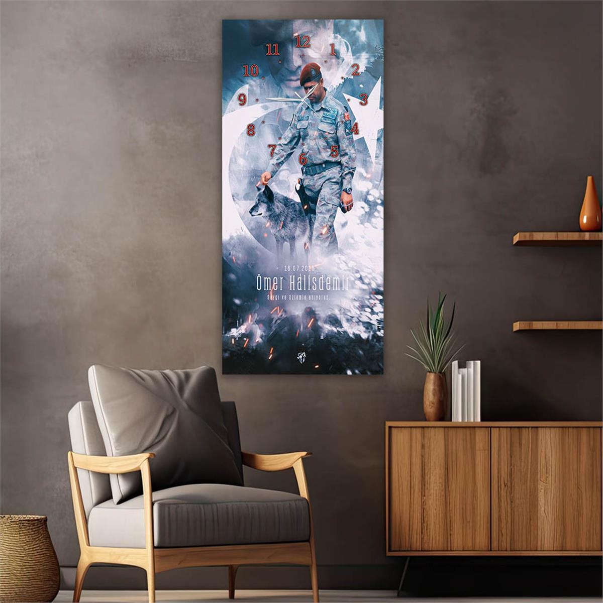 Vertical National Themed Glass Wall Art with Clock at the Top 034