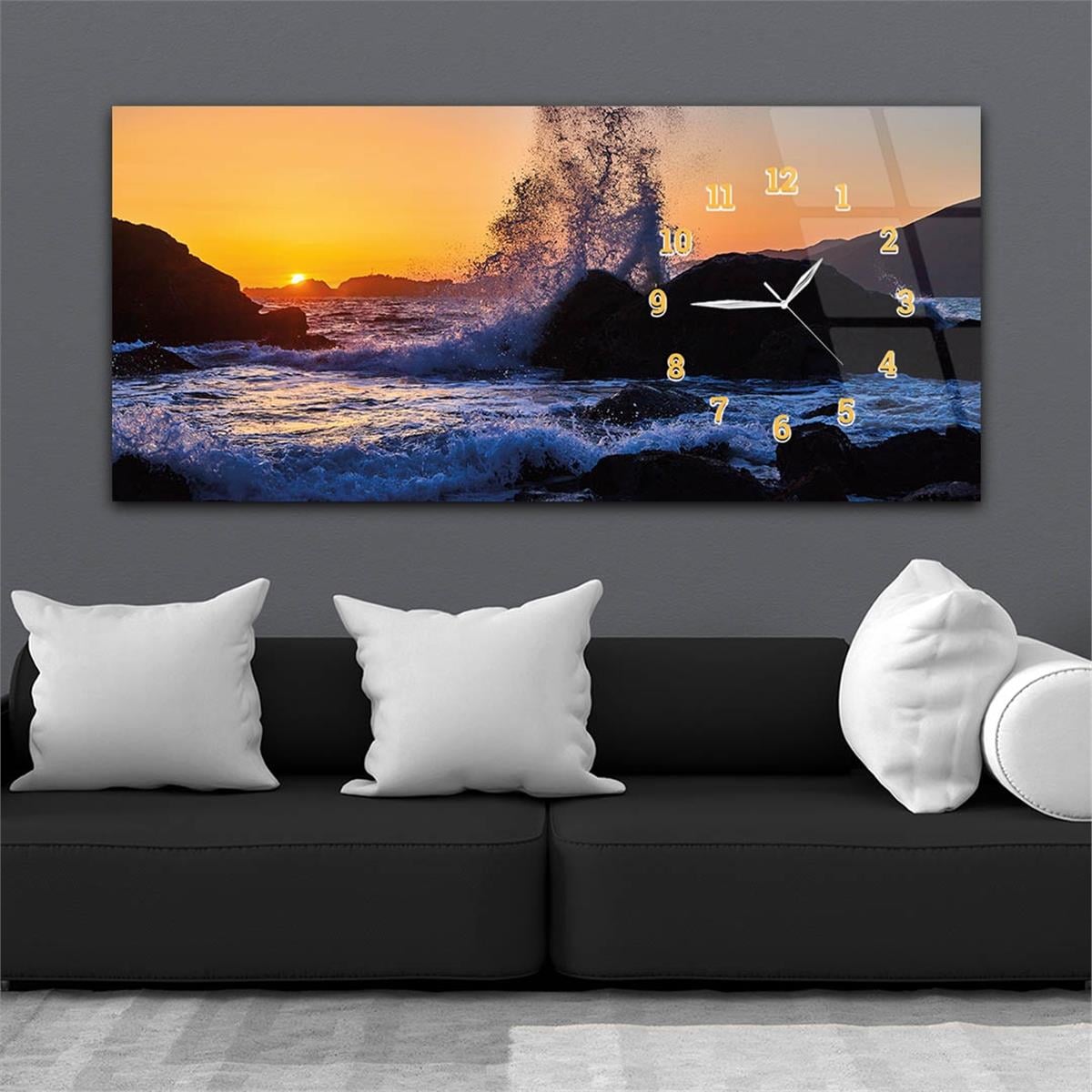 Yatay Saatli Yandan Sanat ve Doğa Temalı Cam Tablo 121