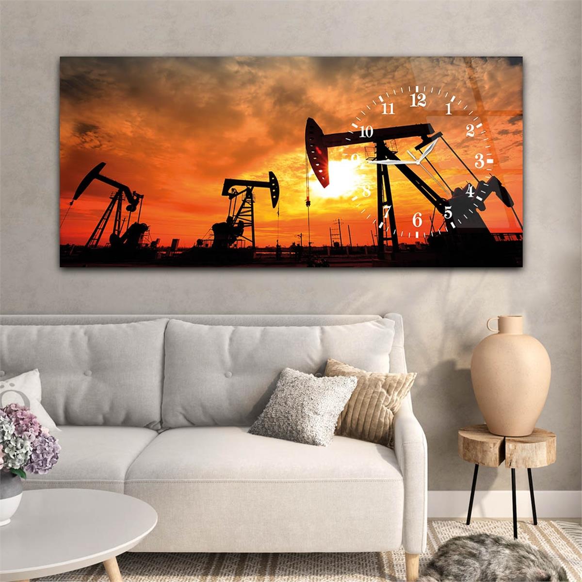 Yatay Saatli Yandan Sanat ve Doğa Temalı Cam Tablo 049