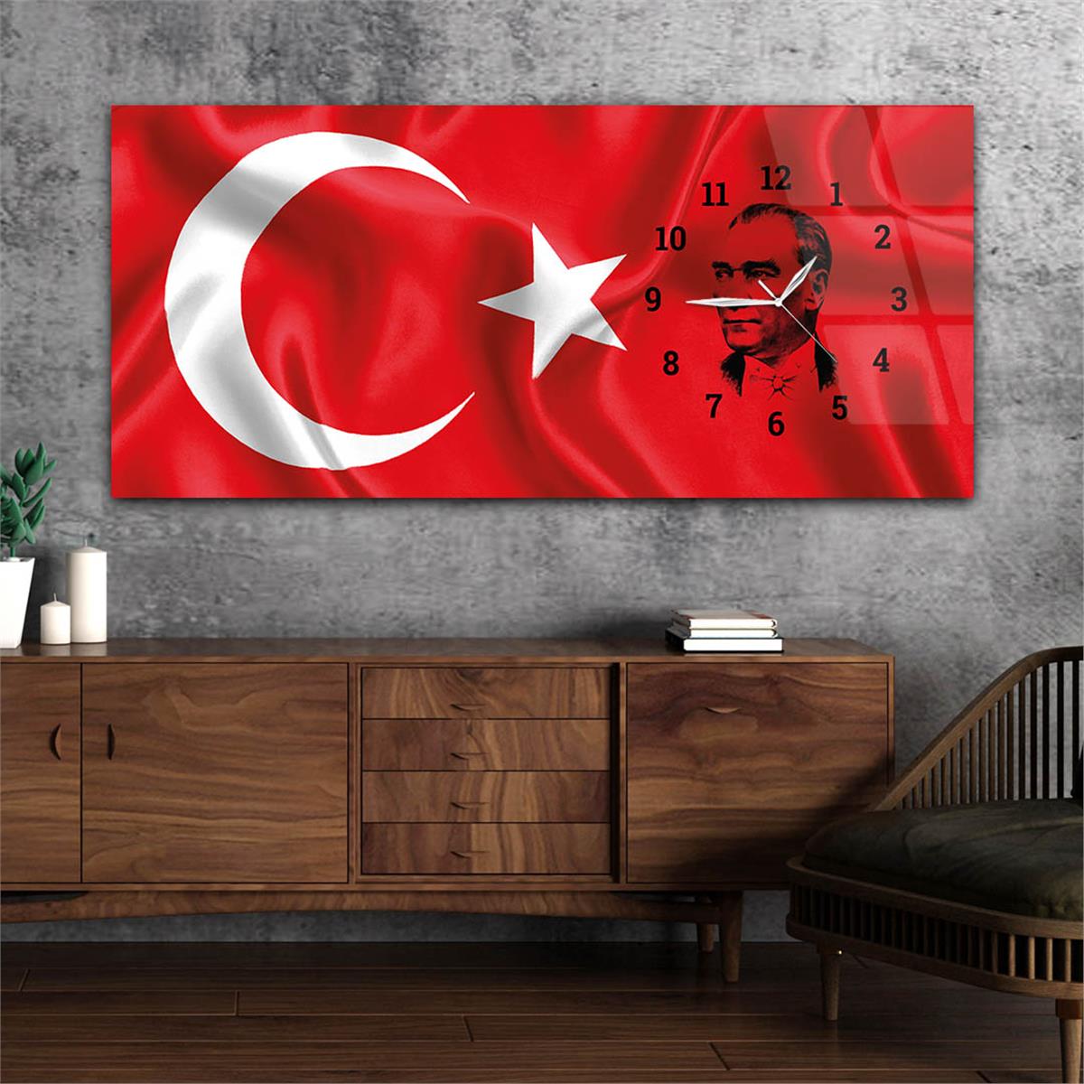 Side-Clock, Homeland-Themed Horizontal Glass Wall Painting 004