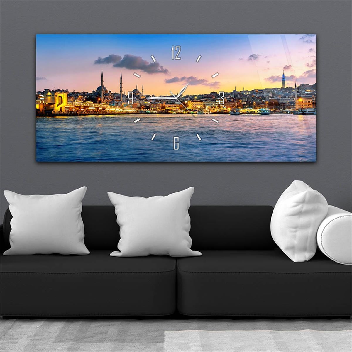 Yatay Saatli Ortadan Dini Temalı Cam Tablo 114