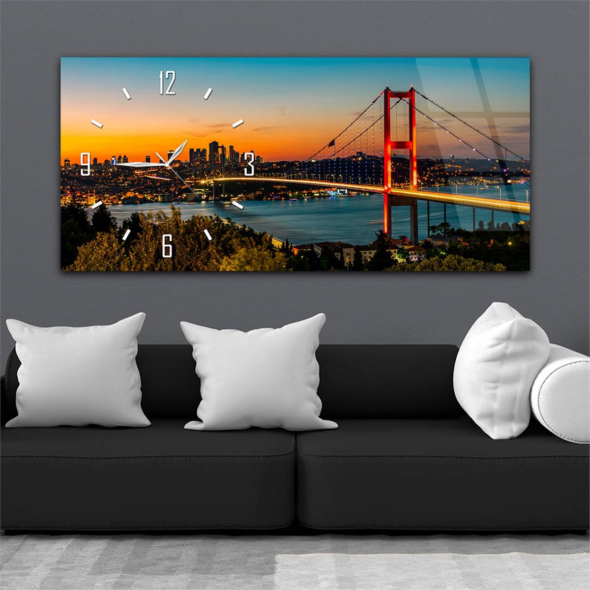 Yatay Saatli Yandan Sanat Temalı Cam Tablo 247