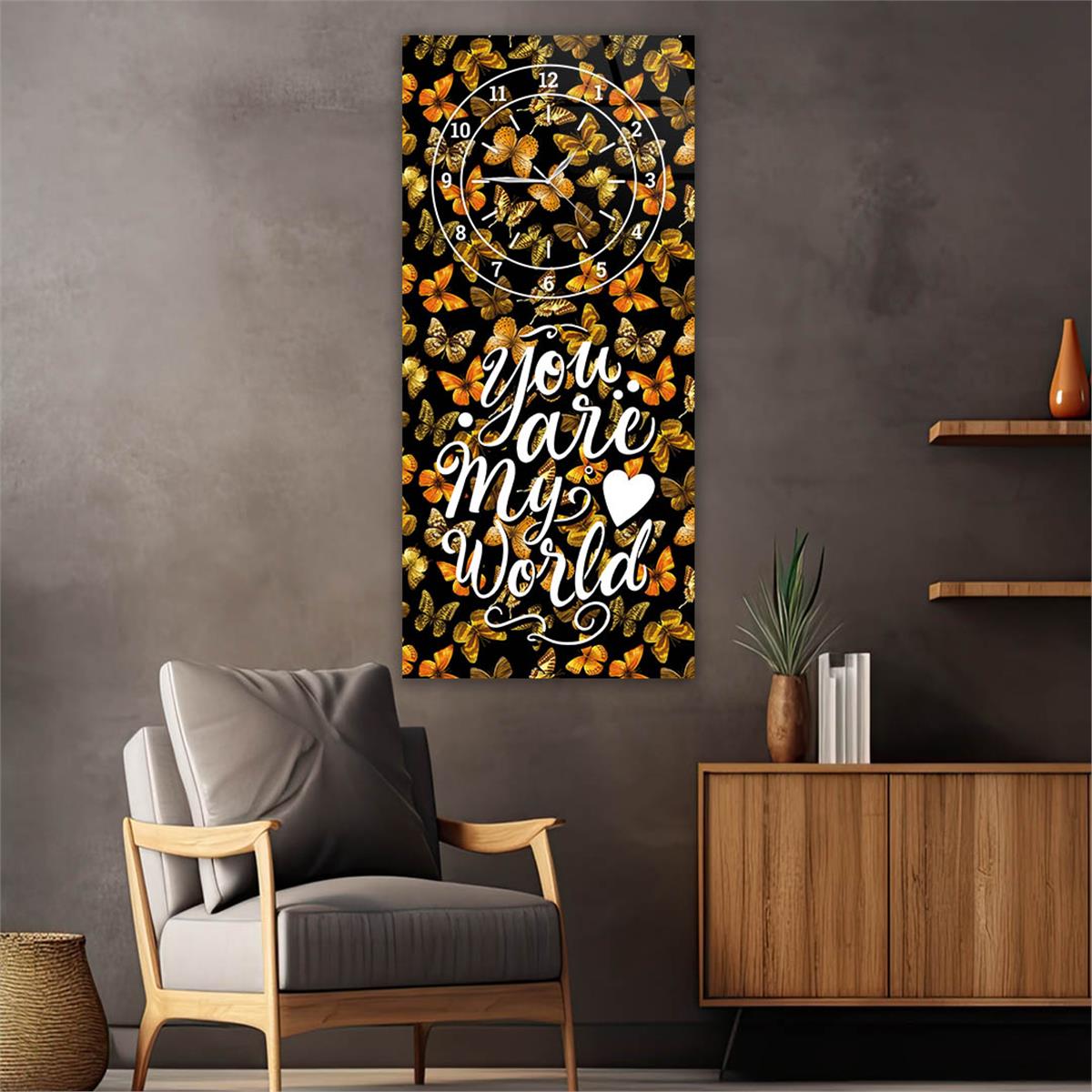 Vertical Art Themed Glass Wall Art with Clock at the Top 004