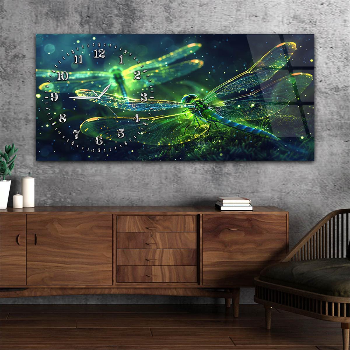 Yatay Saatli Yandan Sanat Temalı Cam Tablo 294