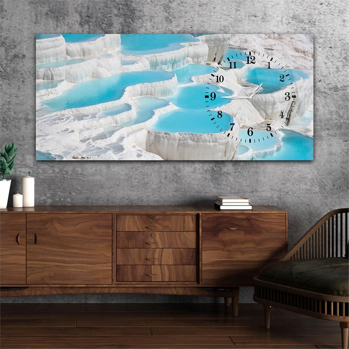 Yatay Saatli Yandan Sanat ve Doğa Temalı Cam Tablo 037