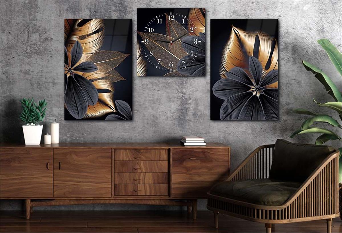 Tempered Glasss Wall Arts Art-Themed Set with Clock