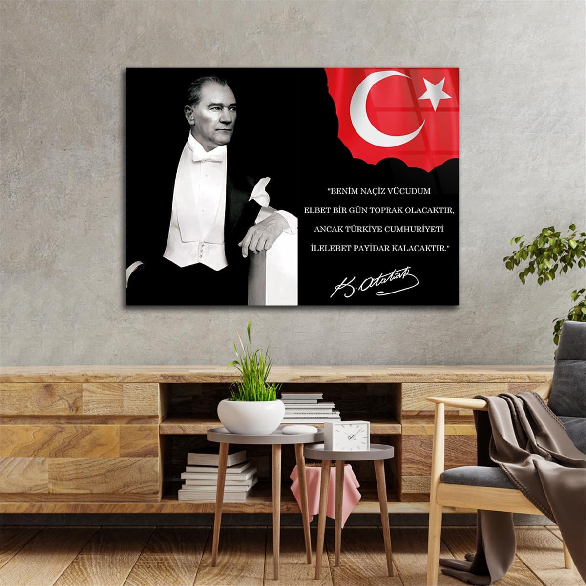 Yatay Vatan Temalı Cam Tablo 93