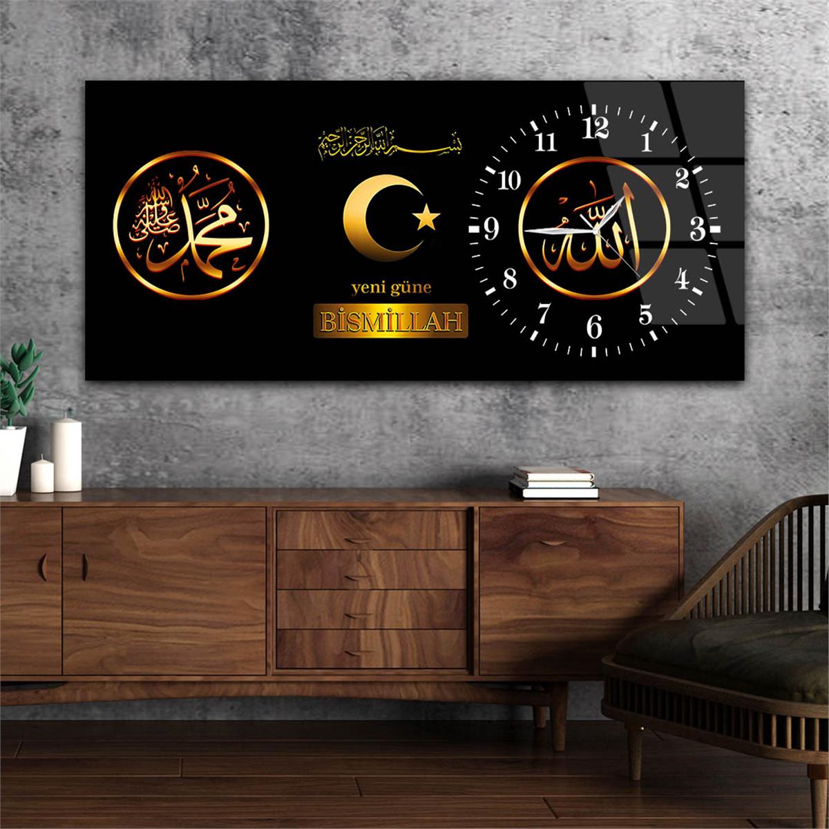 Side-Clock, Religious-Themed Horizontal Glass Wall Painting 039