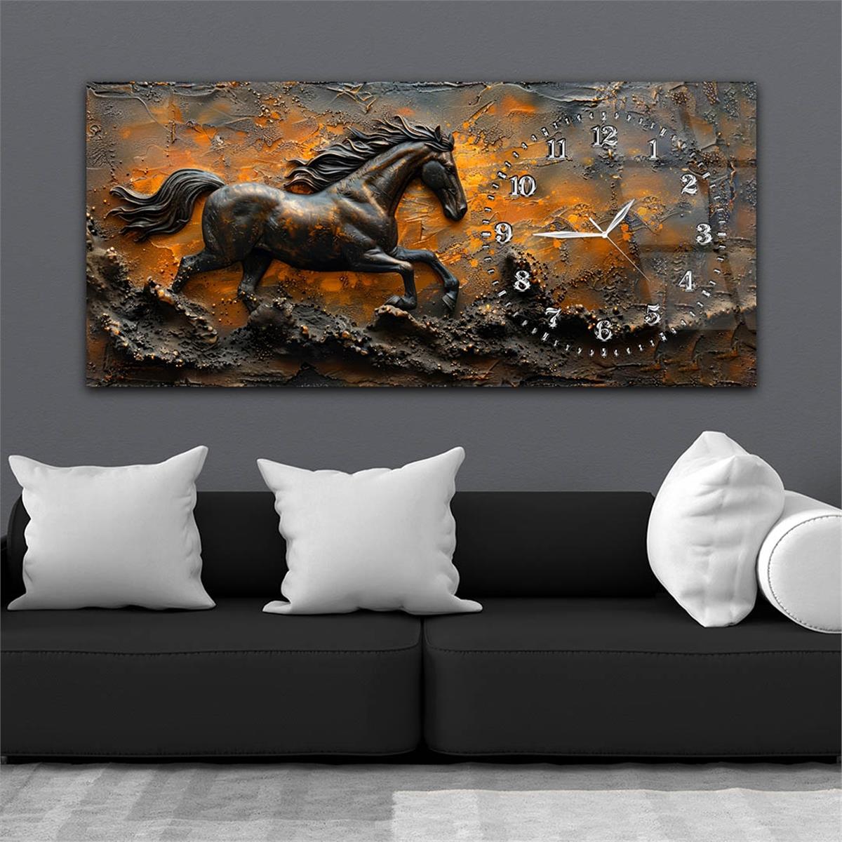 Yatay Saatli Yandan Sanat Temalı Cam Tablo 281