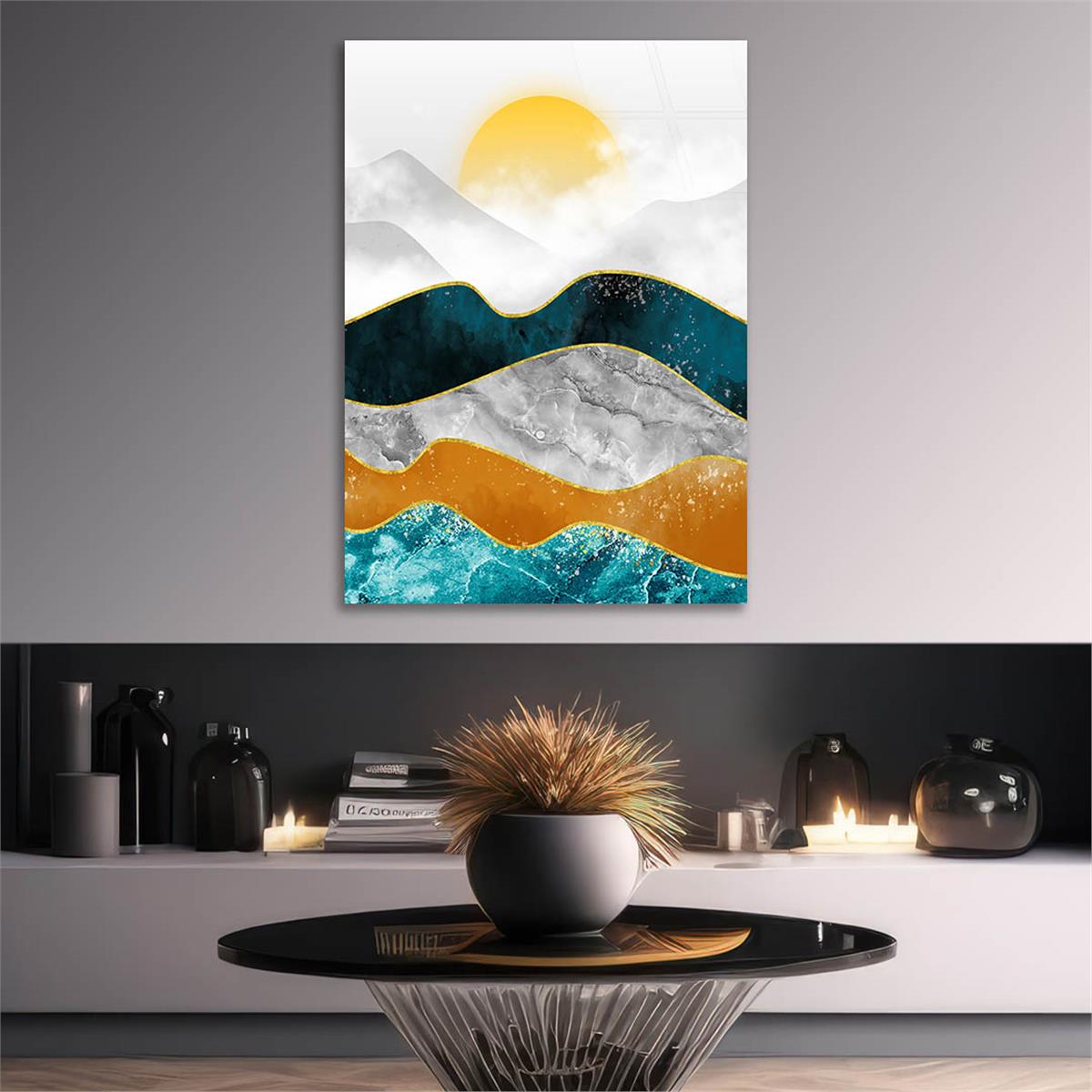 Dikey Sanat Temalı Cam Tablo 580