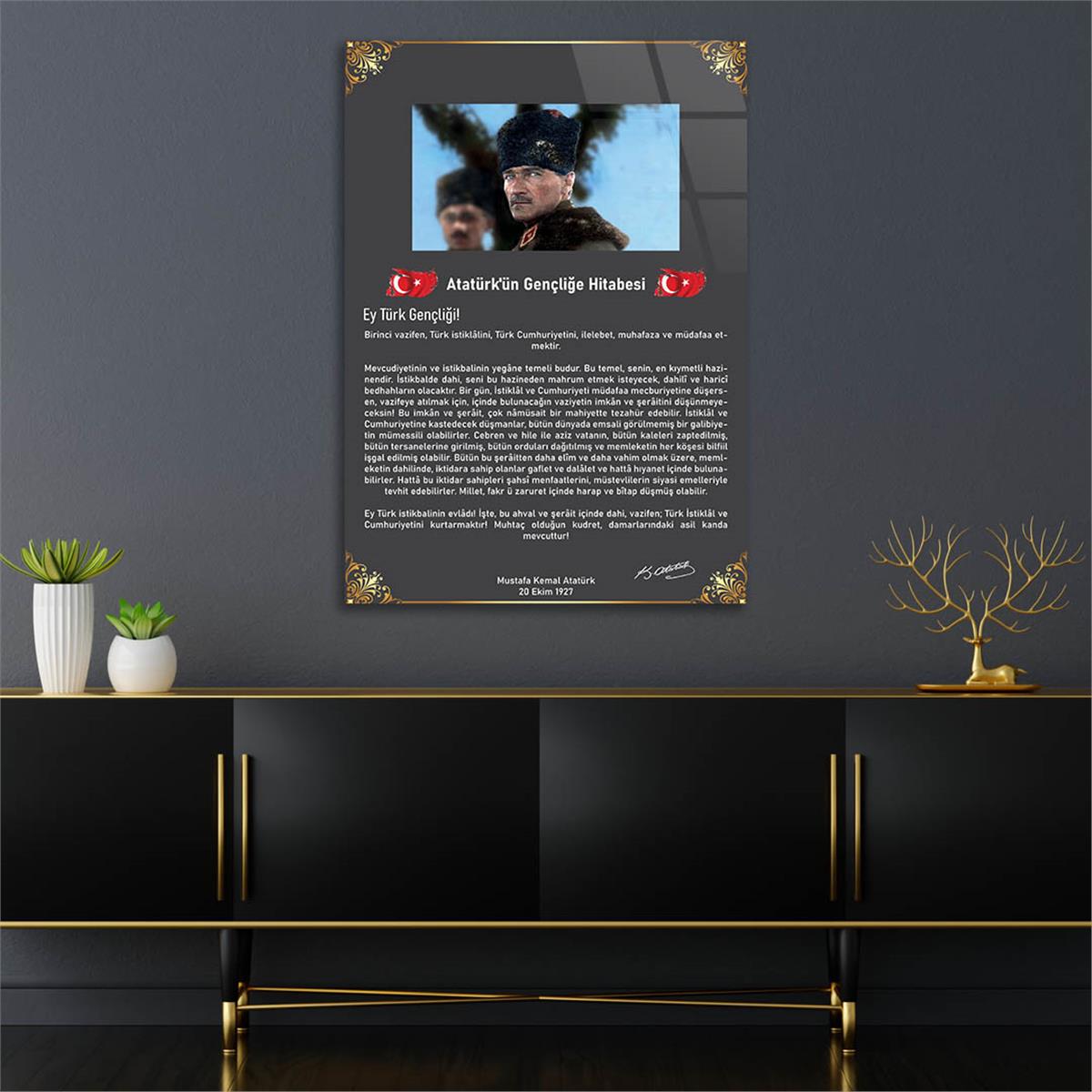 Atatürks adres tot de Turkse jeugd Glasschilderij