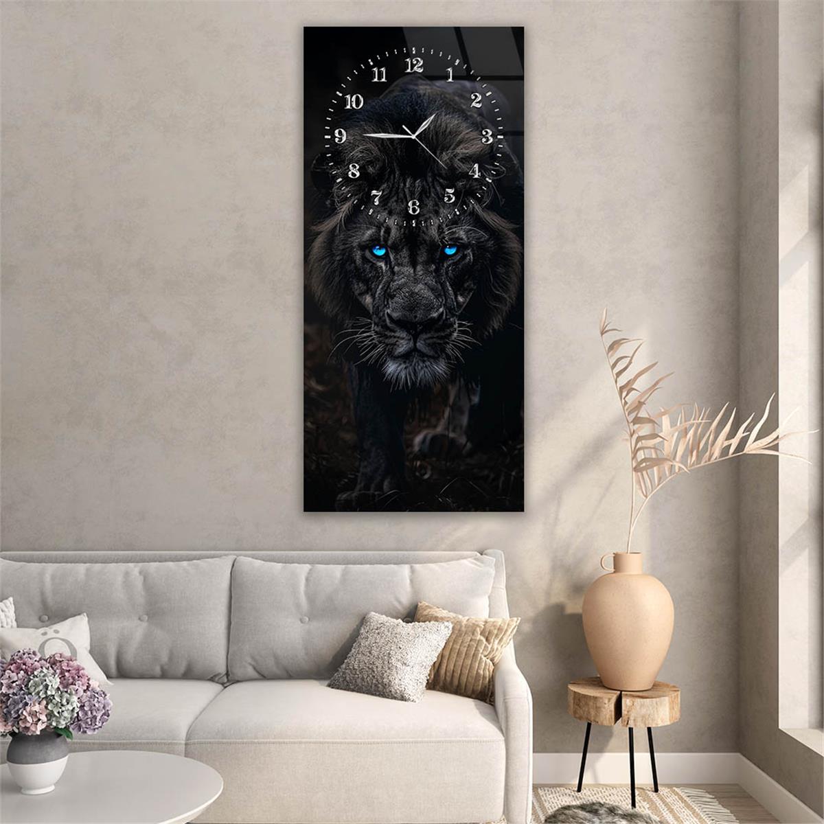 Dikey Üstten Saatli Sanat Temalı Cam Tablo 085
