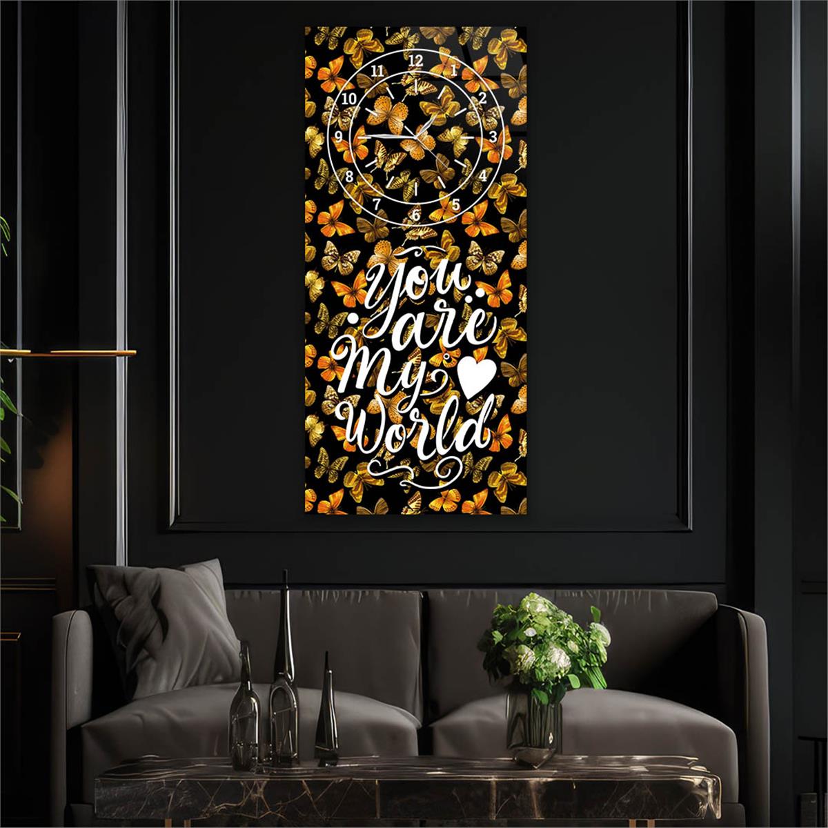 Vertical Art Themed Glass Wall Art with Clock at the Top 004