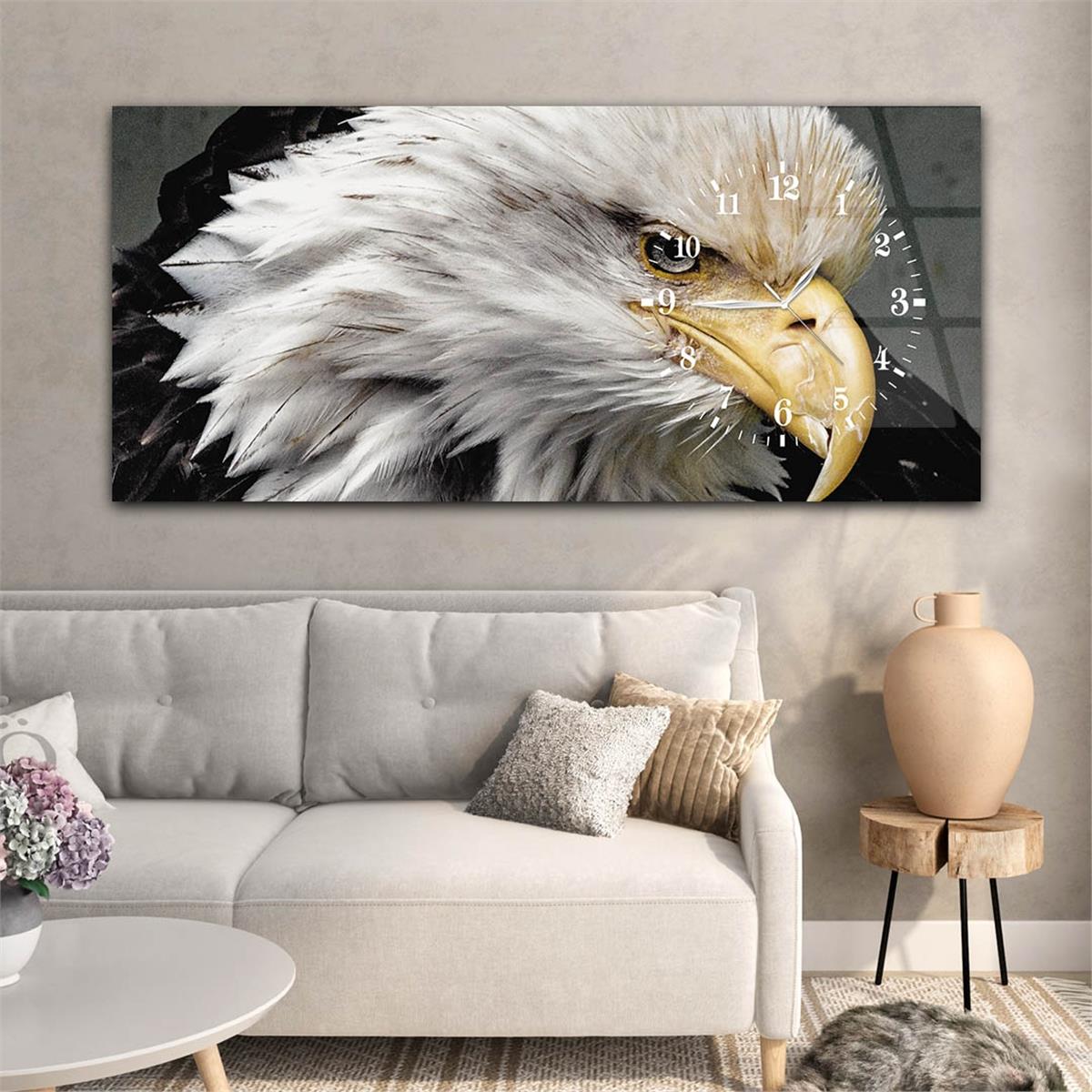 Yatay Saatli Yandan Sanat ve Doğa Temalı Cam Tablo 080