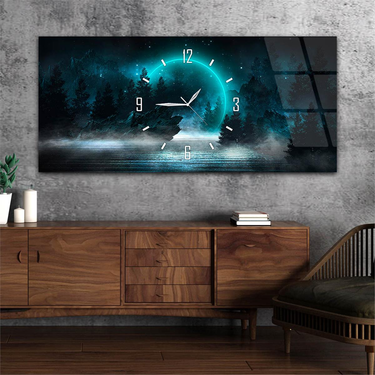 Yatay Saatli Ortadan Sanat Temalı Cam Tablo112