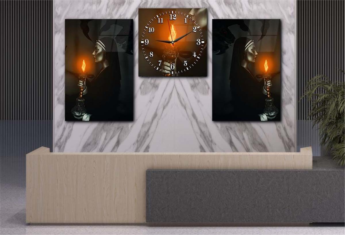 SANAT TEMALI CAM TABLO SAAT SETİ 